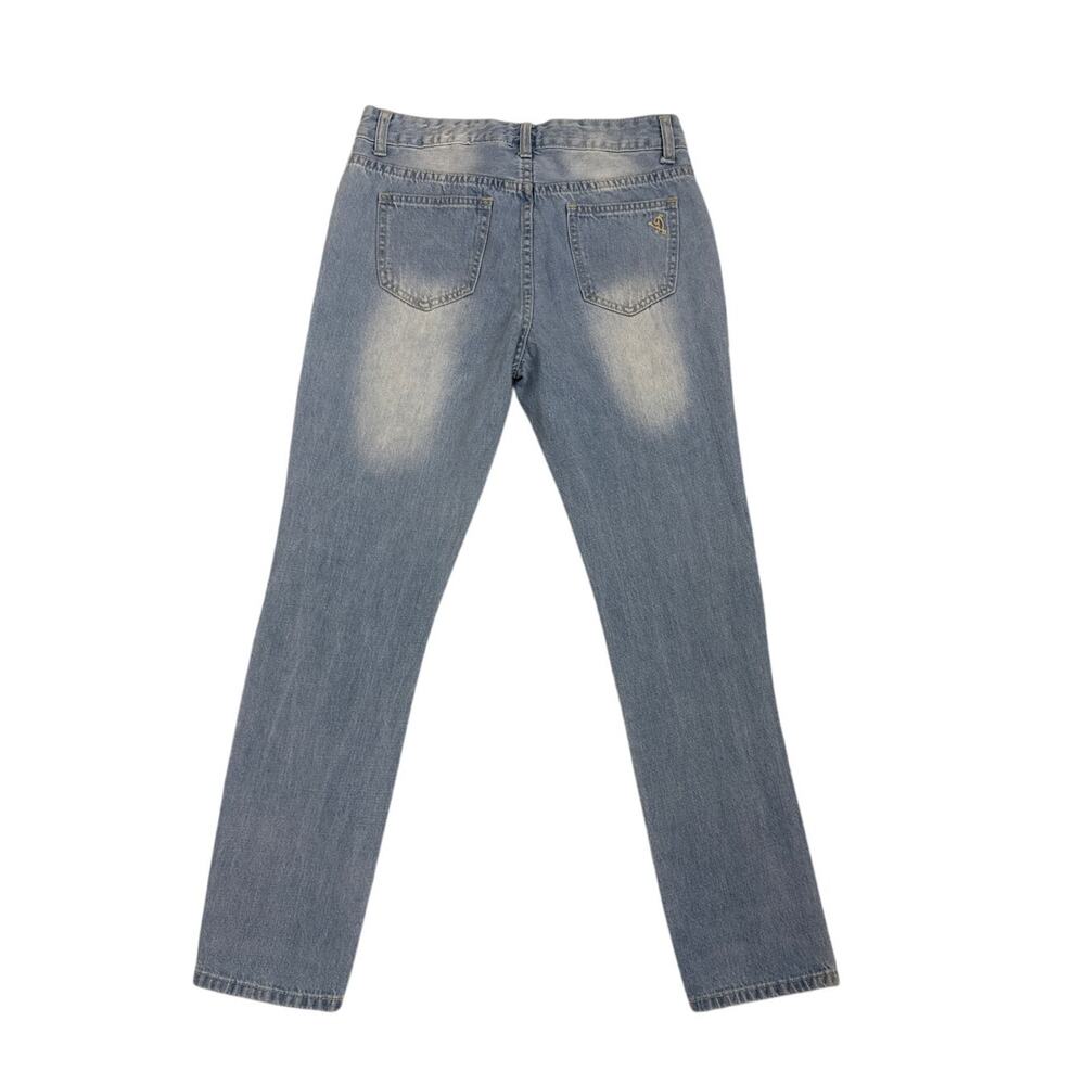 V.I.P Boyfriend Distressed Straight Leg Loose Fit Denim Blue Jeans Size 1/2 - Picture 4 of 5